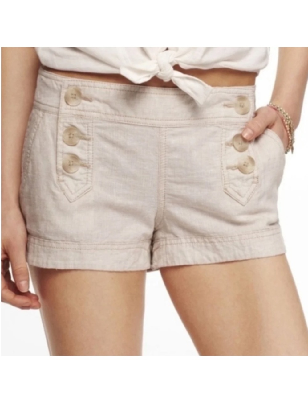 Express Cream Oatmeal Linen Blend Sailor Shorts: Size 00